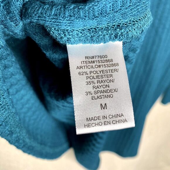 Chaser Waffle Knit Thermal Long Sleeve Hoodie Blue Medium Drop Shoulder Sweater - Picture 6 of 8